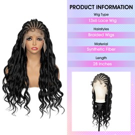 sedittyhair Synthetic Cornrow Braided Wigs for Women 28 Inches 13x6 Lace Frontal Water Wavy Natural Looking Lightweight Synthetic Heat Resistant Fiber Wig for Daily Use