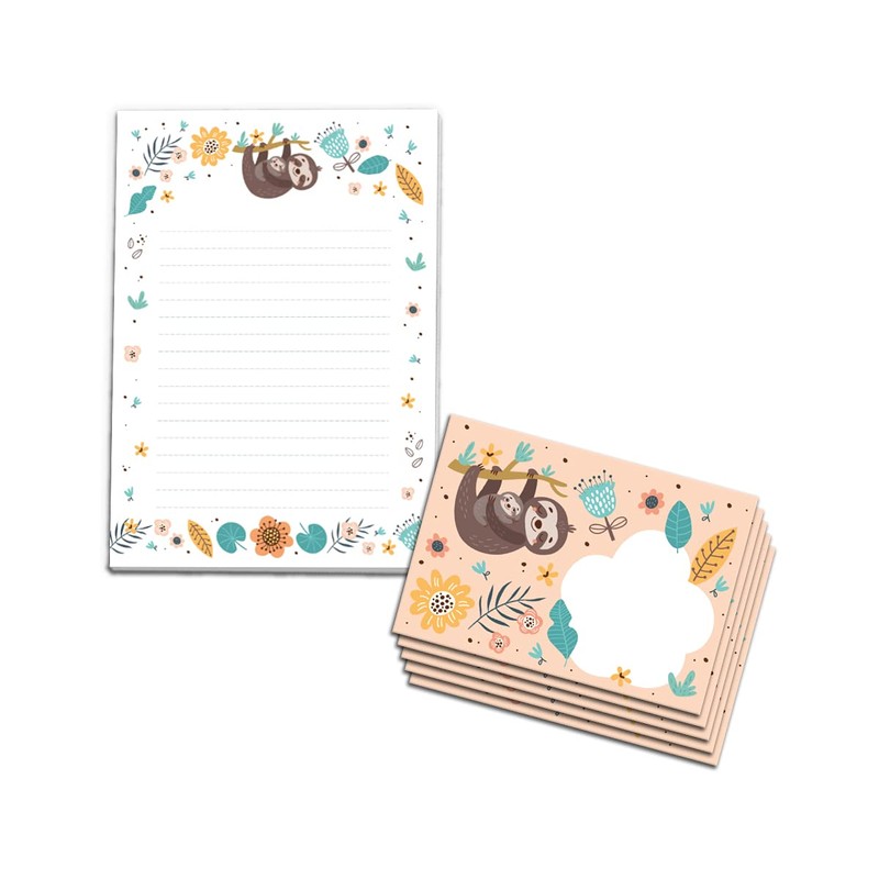 Letter Pad with Envelope for Children Animals Sloth Writing Paper