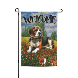 autumn fall Beagle Dog Spring Squirrel Cute Summer Flower Garden Flag Welcome Party Outdoor Outside Decorations Picks Home House Garden Yard Decor 12x18 Inch