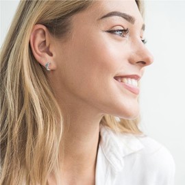 Silver Hoop Earrings,Hypoallergenic Earrings Plated White Gold,Round Cut Created Diamond Jewelry Gifts For Wedding Birthday Holiday