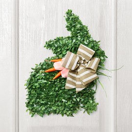 Treory Easter Decorations Front Door Hanger: Modern Green Leaf Bunny Silhouette Easter Welcome Sign with Tulips and Bows, Farmhouse Easter Door Decorations for Kids Home School Spring Party Decor