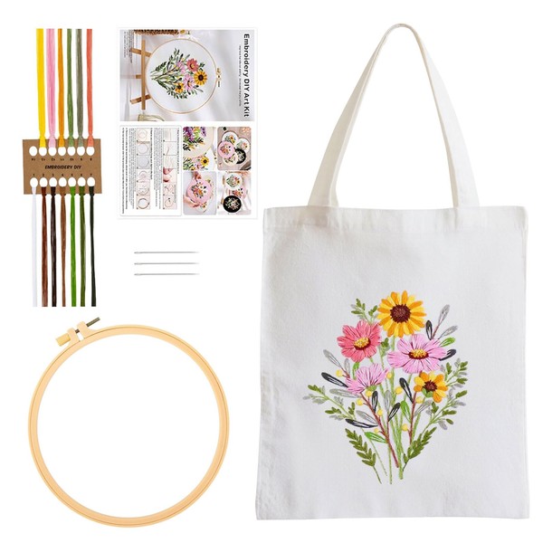 Yudobliss Embroidery Set Adults, with Floral Pattern Canvas Bag Embroidery