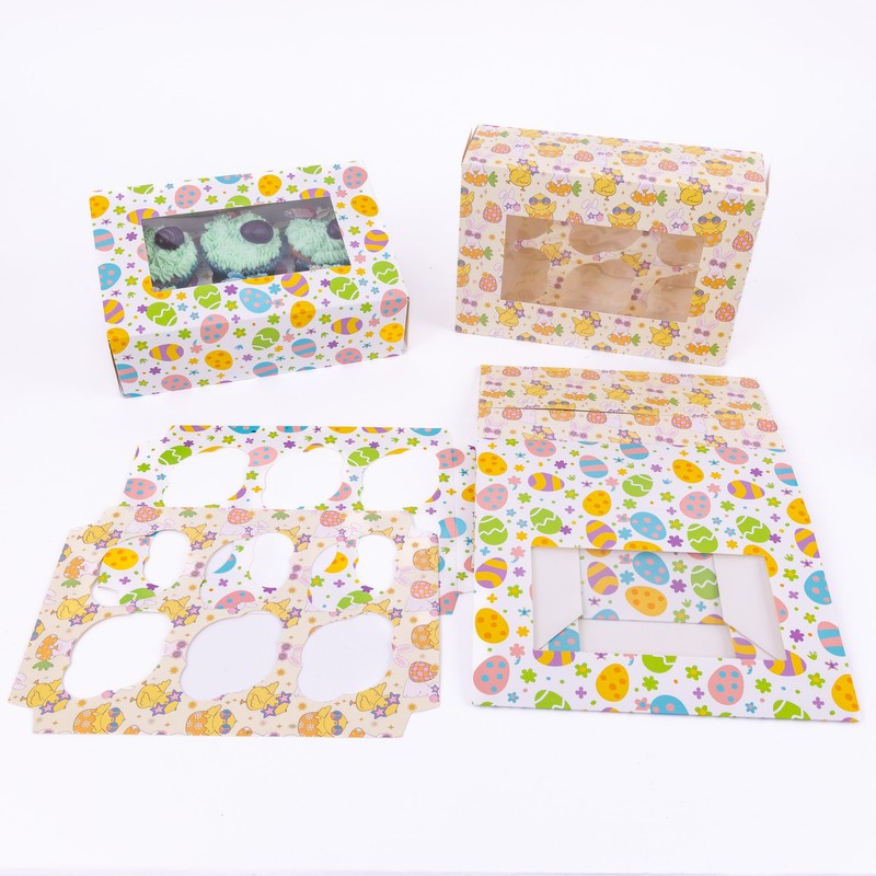 evelay Easter Cupcake Boxes 6 Hole Muffin Treat Box With