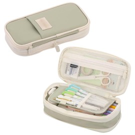 JIHUOO Large Capacity Pencil Case Pen Organizer Bag Portable Pen Storage Bag Cute Pencil Zipper Pouch Student Stationery Bag Pouch for Office School Green