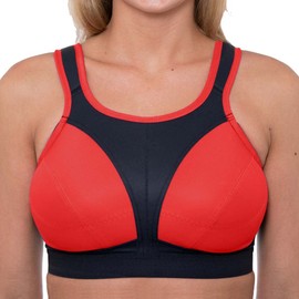 Gemm Plus Size Sports Bra for Women High Impact No Bounce Non Wired Large Busts Including Free Bra Extender Gym Exercise Yoga Running Athletic Workout Sportswear (Black & Red), 38J