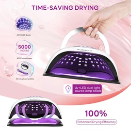 UV LED Nail Lamp,180W UV Light for Gel Nails,Professional LED Nail Dryer with Portable Handle&Phone Holder,Fast Curing Gel Polish Lamp Auto-Sensor 4 Timer 42 Beads,Nail Art Drying Tools for Home Salon