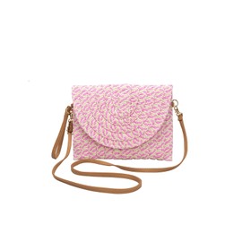 CORIOS Women's Woven Bag Summer Beach Bags Handmade Straw Bag Bohemian Tote Bag Women Handbag Hand-Woven Raffia Bag Retro Shoulder Bag for Travel Holiday Beach, pink, Bohemian