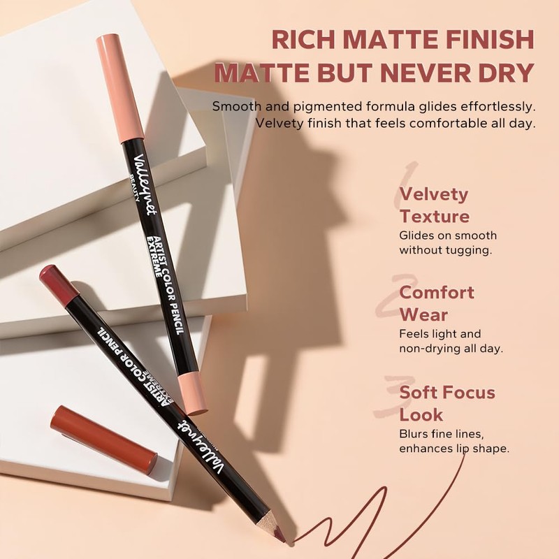 12PCS Lip Liner Pencil Set - Matte Nude Lip Contour