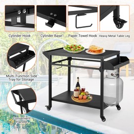 GarveeLife Outdoor Grill Cart, Pizza Oven Stand Table with Lockable Wheels for Outside Patio, Heavy Duty Movable Outdoor Cooking Prep Table BBQ Smoker Cart for Backyard, Camping and Parties, Black