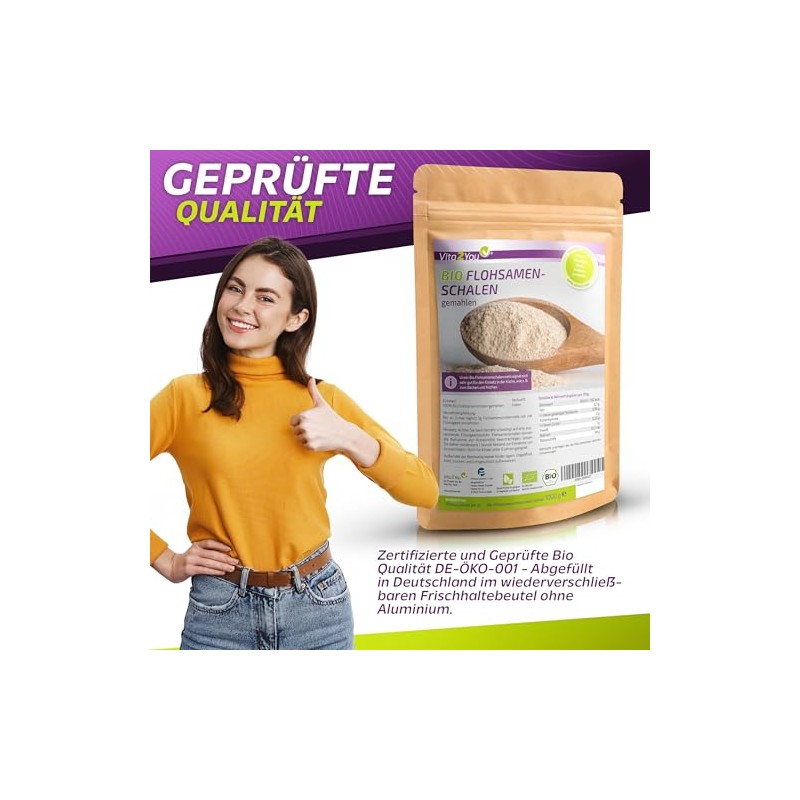 Vita2You Organic Psyllium Husks Ground 99% Purity - 1 kg
