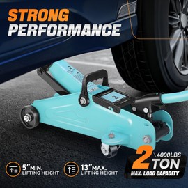 Auto Dynasty 2 Ton Floor Jack, Heavy Duty Steel Hydraulic Car Jack with Single Piston Quick Lift Pump, Hydraulic Racing Floor Jack, Lifting Range 5.1" to 13", Sky Blue