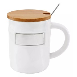 Inox Taza Tapa Bambu Cuchara Metalica Ceramica Acero Inox Glossy