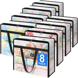 TasticTotes 8 Pack Clear Storage Bags for Comforter, Clothes & Bedding, Plastic Blanket Storage with Zipper and Handle, Moving Bags, Closet Organizer and Under-Bed Storage (60L)