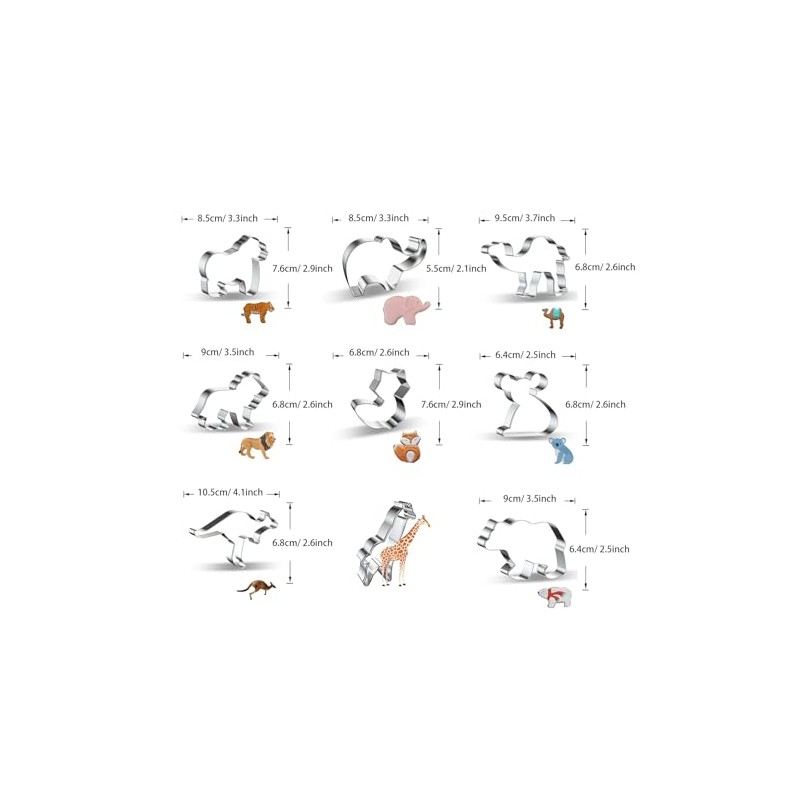 WDYJMALL Animal Cookie Cutters 9-Pc Set - Tiger Elephant Camel