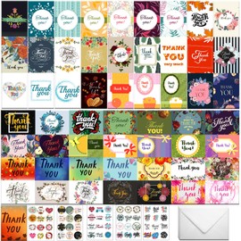 56 Bulk Thank You Cards, Assorted Thank You Cards with Envelopes, Matching Stickers and Storage Box - 5 x 7 Inch Blank Thank You Greeting Cards