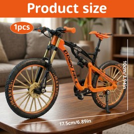 KYEDGC Finger Bike, Miniature Toy Bike for Finger Dexterity and Stress, Orange Alloy Finger Mountain Bike for Display and Play, Compact 10.5 x 19.5 cm Model