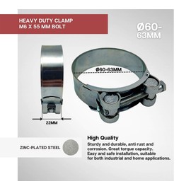 DOJA Industrial Joint Bolt Clamp, 60-63 mm Diameter, Pack of 5, Metal T-Bolt Pipe Clamps, Hose Clamps, Hose Clamps, Hose Clamp, Exhaust Clamp, Hose Clamp, Ear Clamps