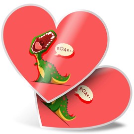 2 x Heart Stickers 7.5 cm - Roar Dinosaur T-rex Cartoon Kids Laptop Tablet Luggage Scrapbook #14673