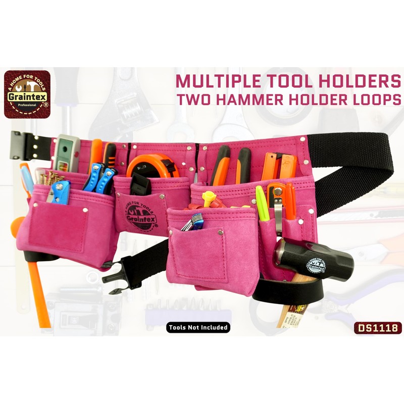 Graintex DS1118 8 Pocket Pink Tool Belt in Suede Leather