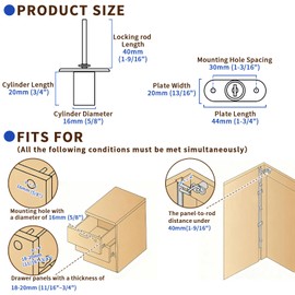 HOWDIA 2 Pcs Drawer Lock Cabinet Locks with Keys, Zinc Alloy Desk Locks File Cabinet Lock for Furniture Locker Showcase, Locking Rod Length 40mm, Cylinder Diameter 16mm (Black, Keyed Different)