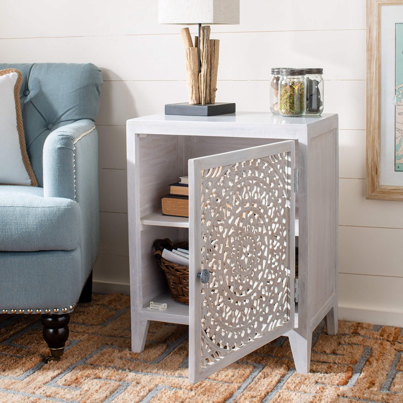 Safavieh Home Thea Brown 1-door Carved Mandala Nightstand