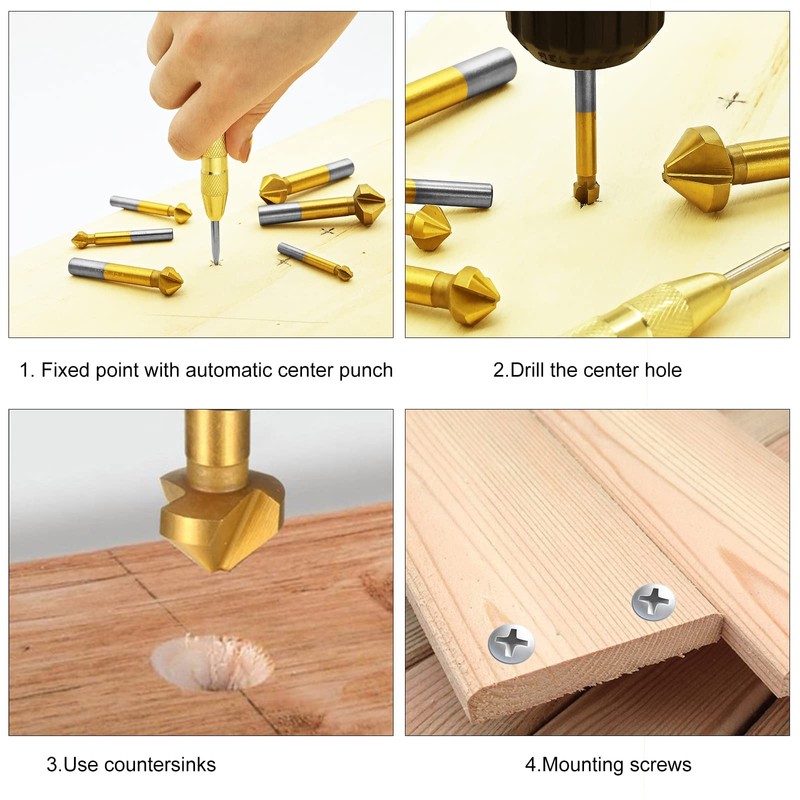 6-Piece 90° Countersink Set, HSS Countersink Set, Titanium Coating, Diameter