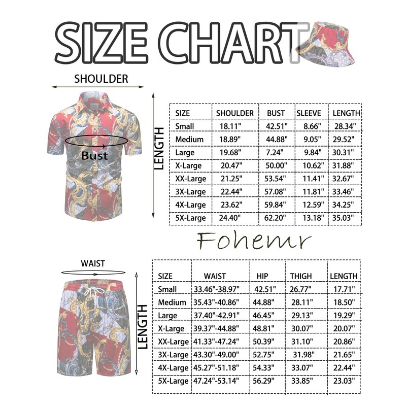 fohemr Outfit Men's Baroque 2-Piece Golden Chain Pattern Shirt Shorts