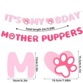 It’s My Bady Mother Puppers Banner, Pre-Strung Cute Puppy Dog Paw Birthday Sign Puppy Happy Birthday Backdrop Banner Ideal Hanging Decorations and Party Favors(Pink)