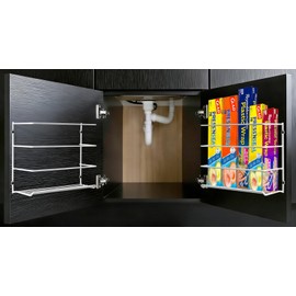 Premium 2-Pack Heavy Duty Kitchen Wrap Organizer, Extra Thick & Sturdy Metal Wire Rack for Cabinet Door, Holds Foil, Plastic Wrap, Wax Paper, Bags, Space Saving Under Sink or Pantry Storage Holder