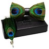 RBOCOTT Leather Feather Handmade Pre-tied Bow tie and Brooch Sets