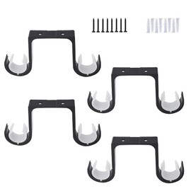 FlyGulls Double Curtain Rod Brackets 4pcs Dia 25-28mm / 1-1.1inch Ceiling Curtain Rod Brackets Heavy Duty Aluminum Alloy Curtain Rod Hooks (Black) Double Rod