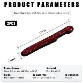 Gasedin 2 PCS Bling Car Seat Gap Filler, Soft Foam Seat Side Gap Filler with Sparkling Crystal Rhinestone, Gap Stopper Filler for Cars, Trucks, SUVs, Universal Car Accessories (Red)