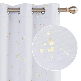 Deconovo Blackout Curtain Foil Printed Constellation Pattern Curtains Grommet Blocking Window Drapes for Living Room Greishwhite 2 Panels 42 x 45 inch