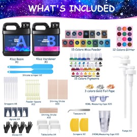 KISREL Epoxy Resin 82oz - Clear Epoxy Resin Kit with 15 Pigments and 15 Colors of Mica Powders - No Yellowing No Bubble Casting Resina for Art Crafts, Jewelry Making, Wood & Resina Molds(41oz x 2)