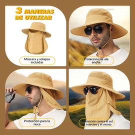 Sombrero para Sol Mujer y Hombre, Sombreros Pescador con protección de Cuello y Cara Sombrero, Anti-UV Visera Gorro ala Ancha al Aire Libre FPS/UPF50+, Sun Hat Wide Brim para Jardín/Playa/Senderismo