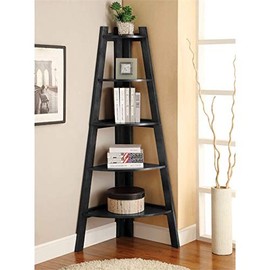 Bowery Hill 5 Shelf Corner Bookcase in Black