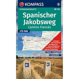 KOMPASS Wanderkarte 133 Spanischer Jakobsweg, Camino Francés 1:100.000: Fernwanderweg: von den Pyrenäen nach Santiago de Compostela und Cabo Fisterra