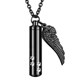 abooxiu Cylinder Cremation Necklace for Pet Ashes Urn Necklace with Angel Wing Pet Paw Ashes Necklace for Dog/Cat Pet Memorial Keepsake Jewelry…, Large, Stainless Steel, stainless steel