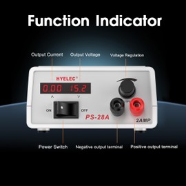 HYELEC Adjustable DC Power Supply, Continuously Adjustable 1.5V-15V Max 2A, Regulated Variable Bench Power Supply with LED Display, Alligator Leads Including