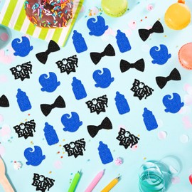 150Pcs Boss Baby Shower Gender Reveal Decorations for Boys, Blue Glitter Boss Boy Table Decor Confetti for Welcome Baby Boy Baby Shower Gender Reveal Party Supplies