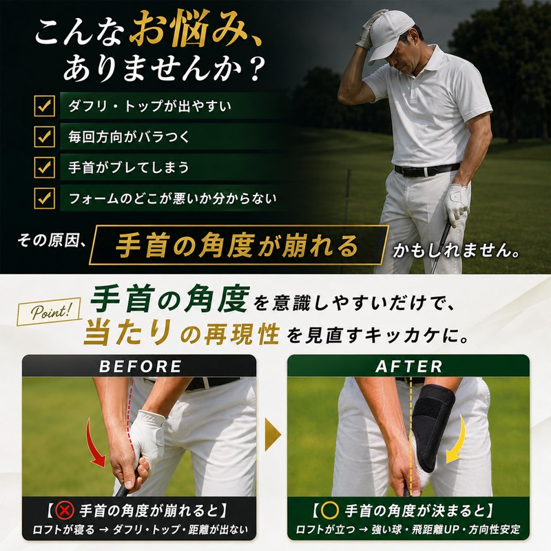 GOKEI ゴルフ スイング矯正 ダウンブローマスター 【プロ監修・2点セット】 手首サポーター＋スイング補正ベルト付き 練習器具 スイング安定 インパクト安定 初心者向け
