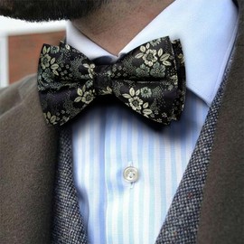 Barry.Wang Olive Green Bow Ties for Men Floral Silk Pre-Tied Bowtie Pocket Square Cufflinks Lapel Pin Set Formal Wedding Party Prom