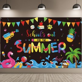 School's Out for The Summer Backdrop Pool Party Decorations End of School Beach Theme Party Decorations Grad Summer Party Decorations for Kindergarten Preschool Graduation Party, 72.8 x 43.3 Inch