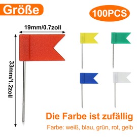 100 Flags Flag Pins Flag Pin Colors for Inlaid Map Cork Board Office Schools (Random Colors-White, Blue, Red, Green, Yellow)