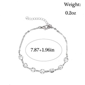 TRHDFW Simple Crystal Anklet Silver Ankle Bracelet Fashion Foot Chain Accessories Jewelry Adjustable for Women and Girls