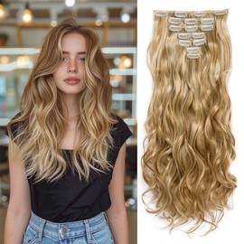 Swy Hair Clip in Hair Extensions Body Wave 22 inches 7Pcs 150g Straight Hair Synthetic Hair Extensions (W-Ash Blonde, Wavy)