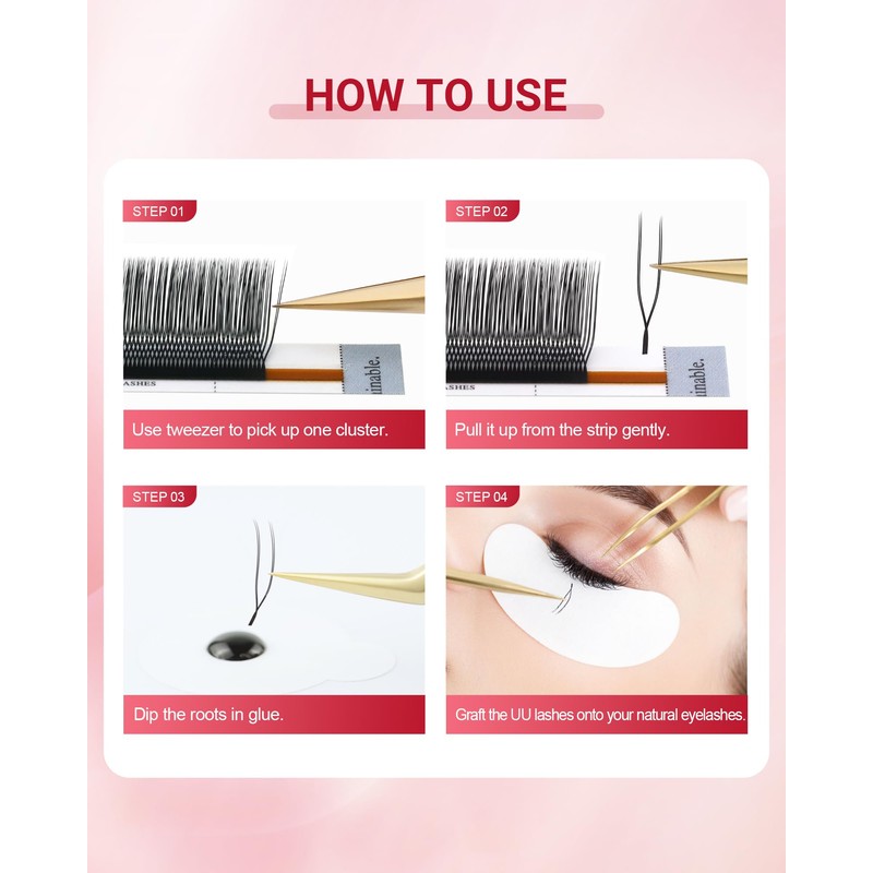 NAGARAKU 2D UU Eyelashes, Double Tips, Parallel U-Shape, Volume Fans,