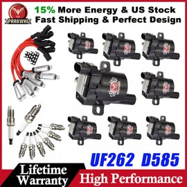 SPARKWHIZ 8PCS Round Ignition Coil Pack UF262 with Spark Plug and Wire For Chevy GMC A++