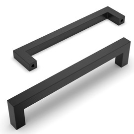 Amerdeco 10 Pack Matte Black Cabinet Pulls 6.25 Inch(160mm) Hole Centers Kitchen Cabinet Handles Cabinet Hardware Cupboard Handles Square Drawer Pulls