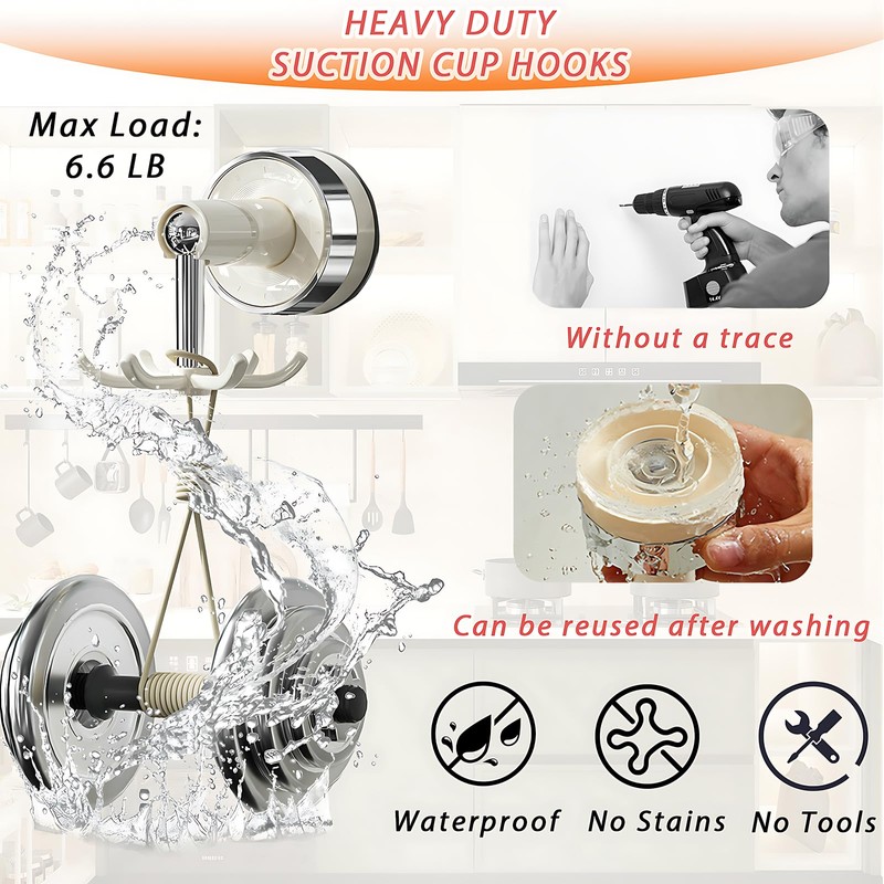 Aotuse 4Pcs Suction Cup Hooks 360° Rotating Heavy Duty Hanging